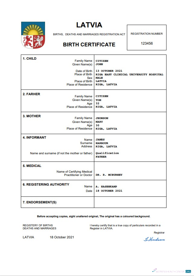 Download Latvia vital record birth certificate Word and PDF template Photoshop template